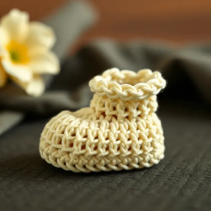 Detailed crochet pattern layout illustrating each section of baby bootie with clear stitch placement