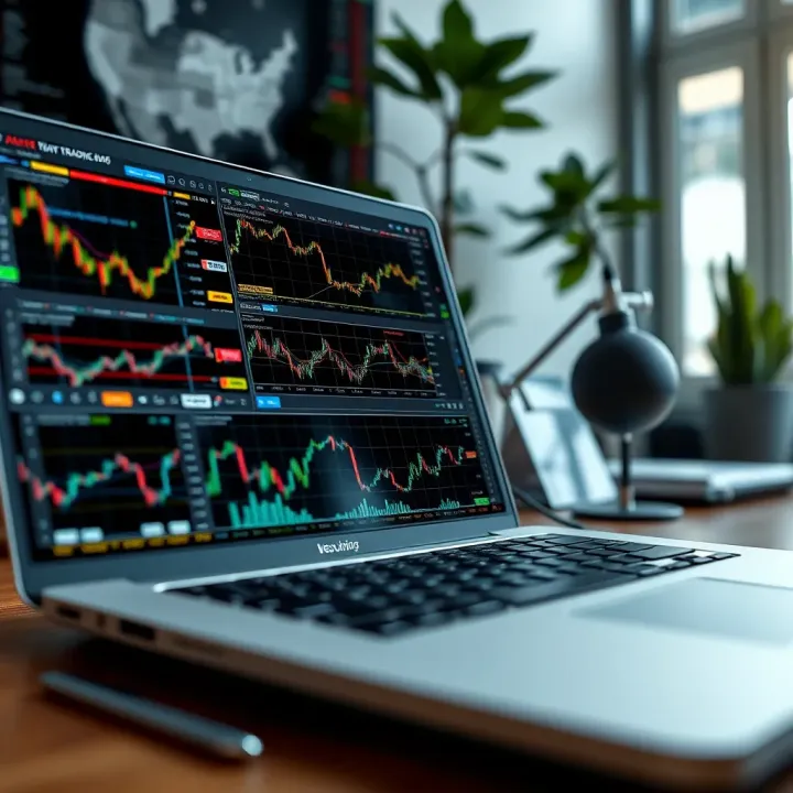 Exploring Different Learning Modalities in Day Trading Education Laptop screen displaying multiple stock trading charts with diverse learning materials