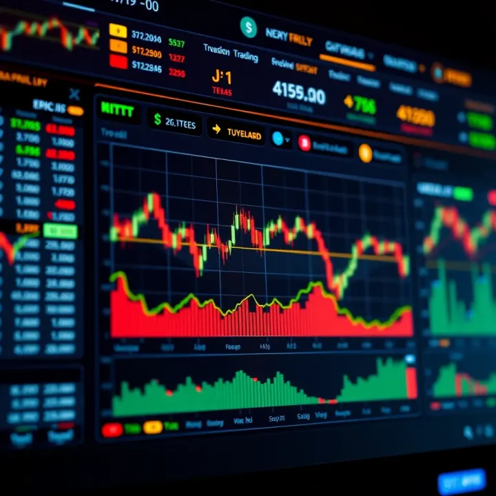 Cryptocurrency trading interface with various charts and indicators showing market trends