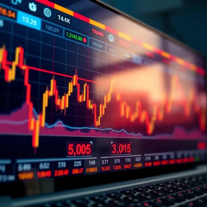 Graph showing rising stock prices with various trading indicators on a digital platform