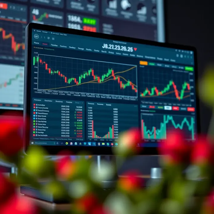 User interface showing various financial charts and trading tools on a computer screen