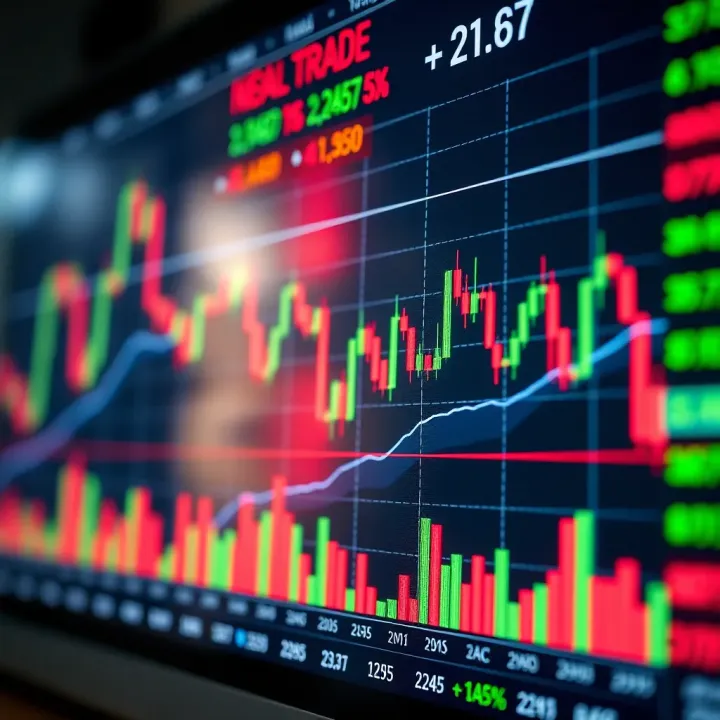 Stock market chart showing candlestick patterns and volume indicators for day trading