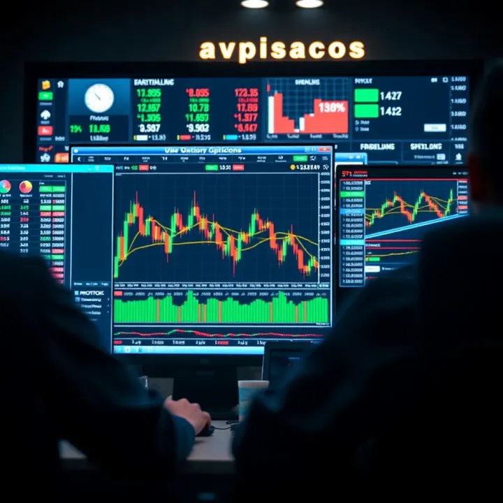 Digital interface displaying automated binary options trading software with financial charts and indicators