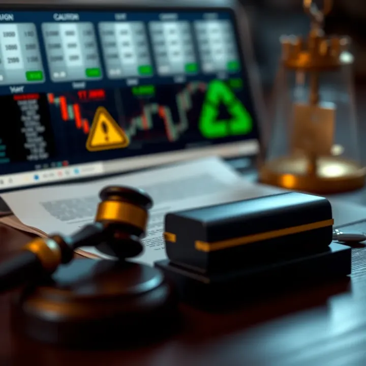 Legal Aspects and Risk Management in Binary Options Trading Illustration of a secure financial transaction with legal documents and caution symbols