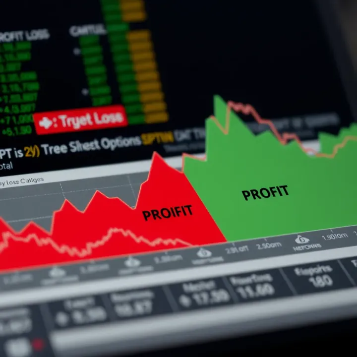 Graphical representation of binary options trading showing profit and loss areas