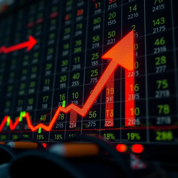 Illustration showing the concept of binary options trading with arrows indicating potential profit or loss