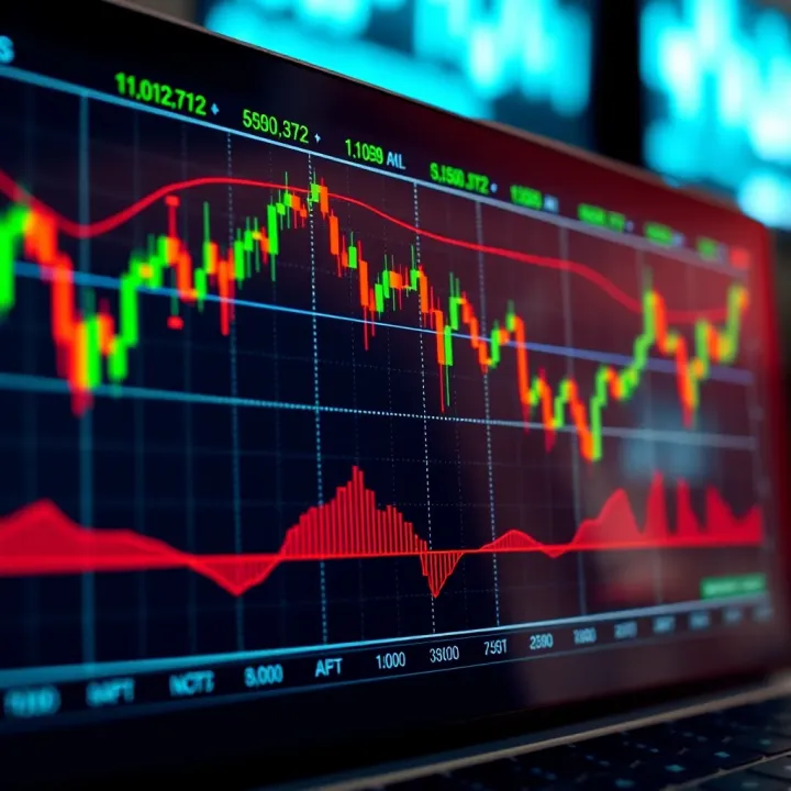 Graph illustrating binary options trading with indicators of potential profit and loss