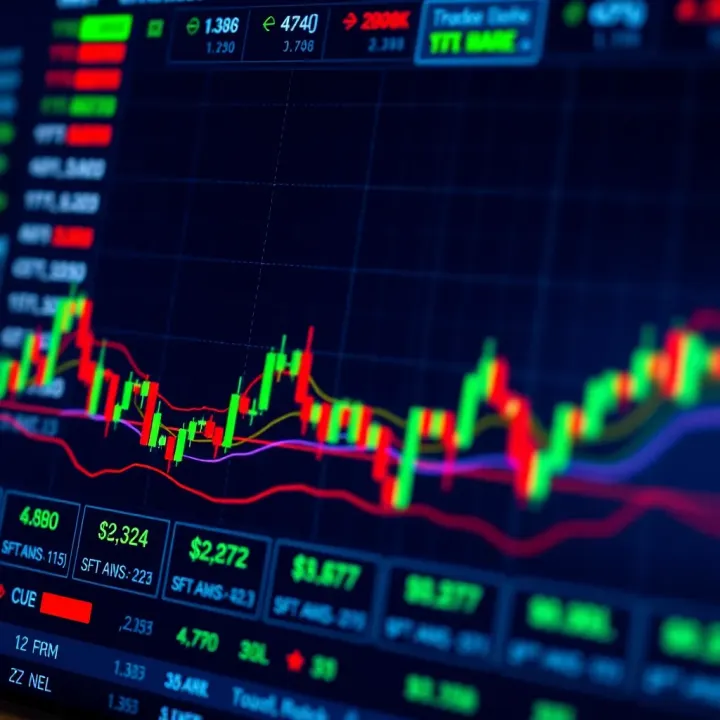 Chart displaying binary options trading platform with various currency pairs and their price movements