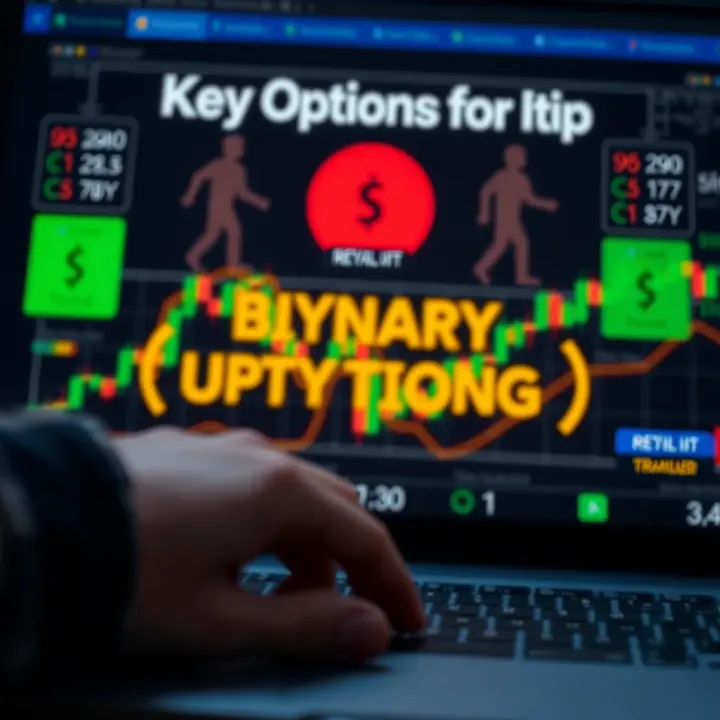 Visual representation of binary options trading concepts with risk and reward symbols and free educational resources
