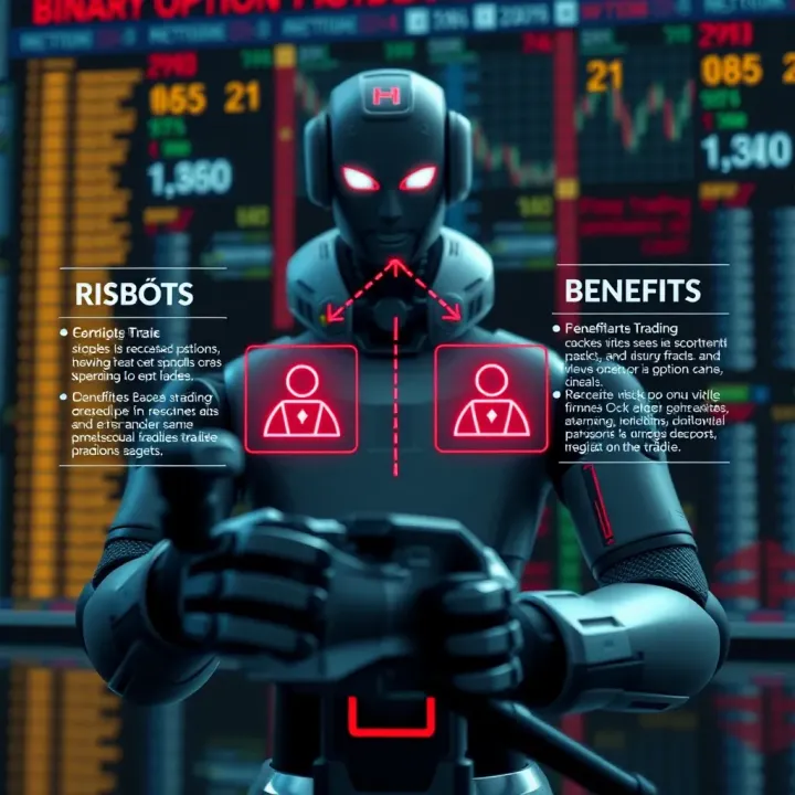Evaluating Risks and Advantages of Binary Options Trading Robots Illustration showing risks and benefits of using trading robots in binary options market with legal symbols