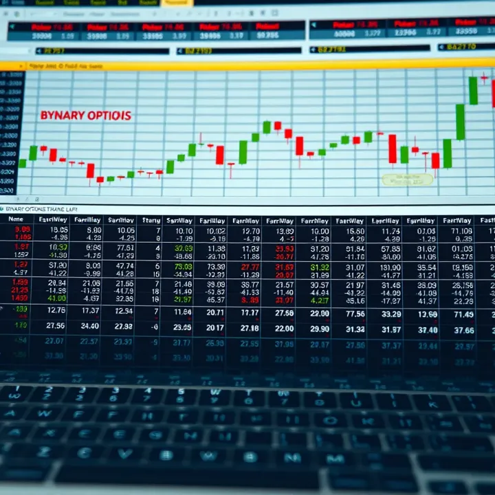 Spreadsheet showing binary options trading data with charts and formula cells