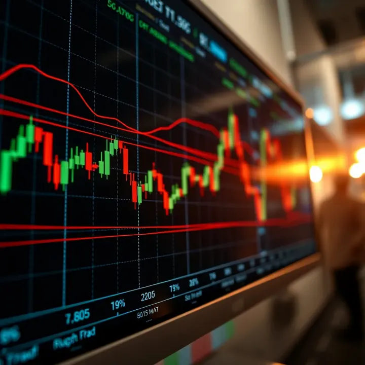 Chart showing upward trend of binary options trading with indicators and price movements
