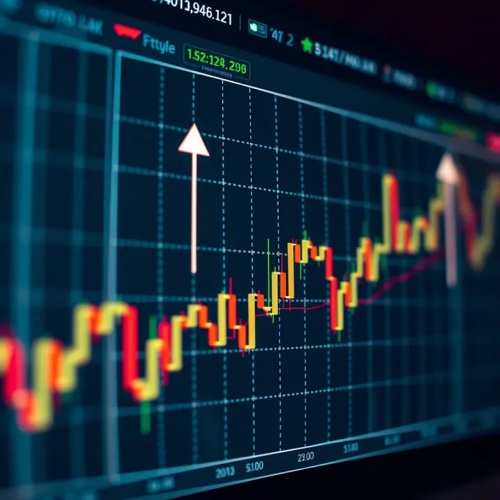 Graph showing binary options trading trends with upward and downward arrows