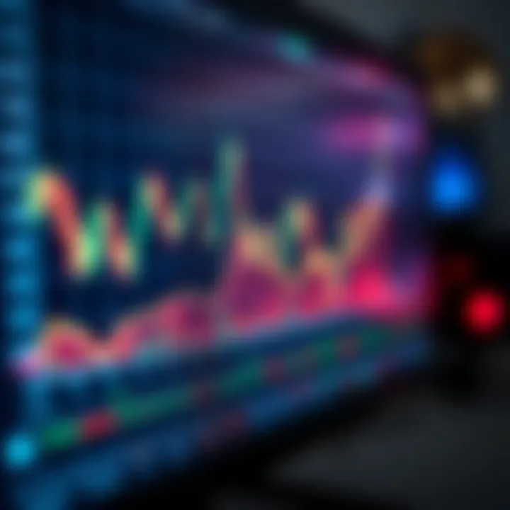 Graph depicting upward trends and market analysis on a digital screen