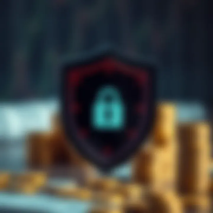 Conceptual illustration of security shield protecting investment with warning symbols