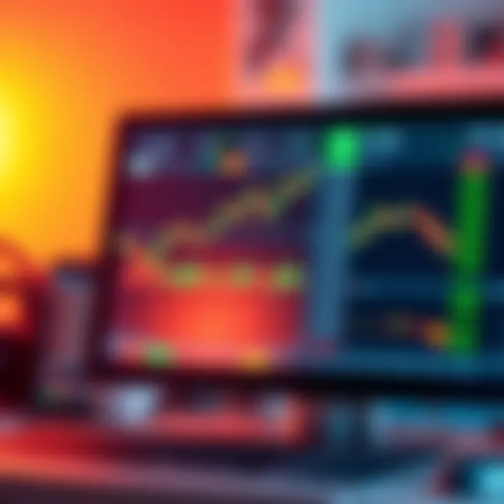 Illustration of binary options trading platform showing financial charts and trading options on screen