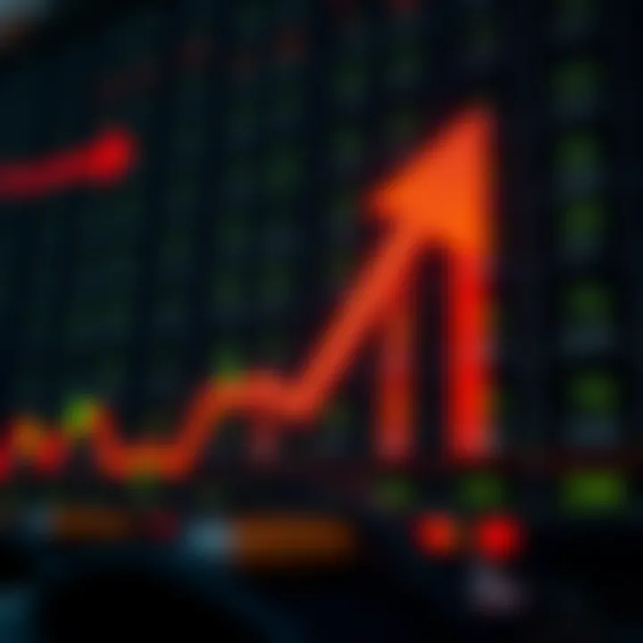 Illustration showing the concept of binary options trading with arrows indicating potential profit or loss