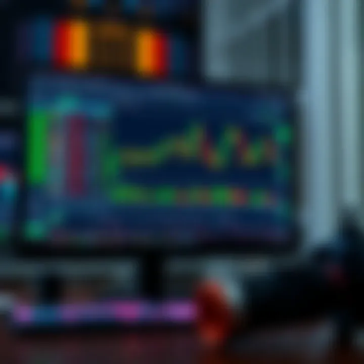 Illustration of a binary options trading platform with graphs and charts on a computer screen