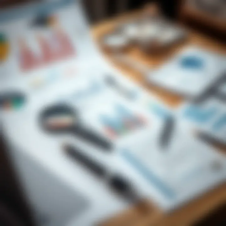 Workspace with charts, laptop, and notes for strategic business planning