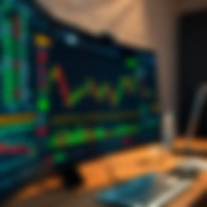 A computer screen showing a detailed day trading platform interface with charts and indicators