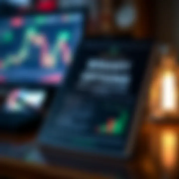 Digital guidebook displaying binary options trading concepts with charts and explanations