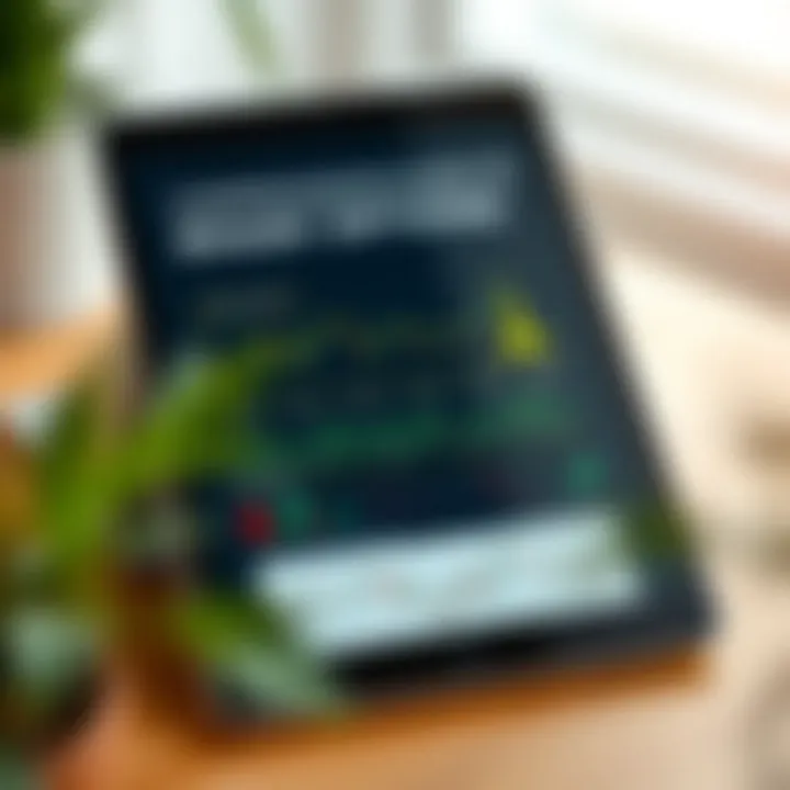 Illustration of a digital guidebook about binary options trading with charts and educational content on a tablet