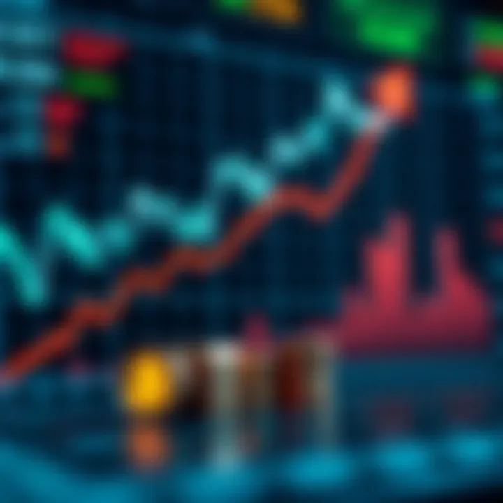 Graph showing upward financial trends and binary options trading icons