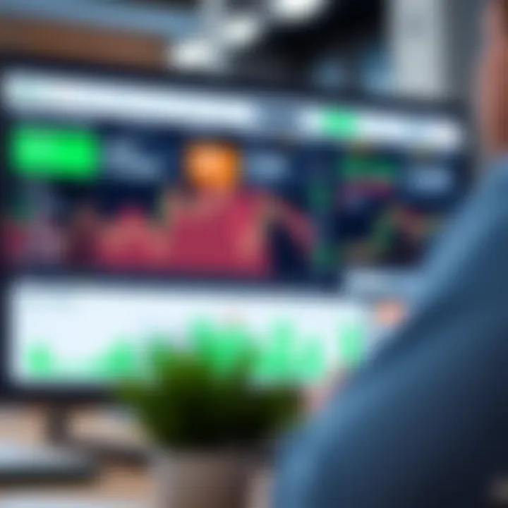 Interface screenshot showing a demo trading account dashboard with charts and investment options