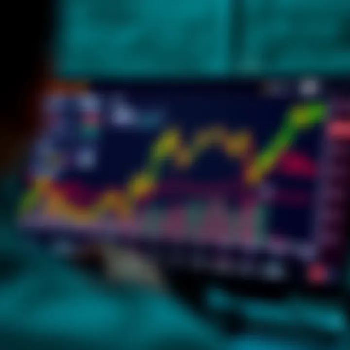 Graph showing simulated financial market performance with virtual currency