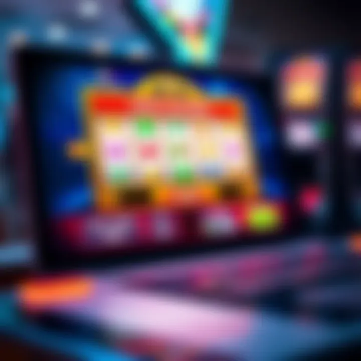 Illustration showing a digital slot machine interface with a demo mode activated on a computer screen