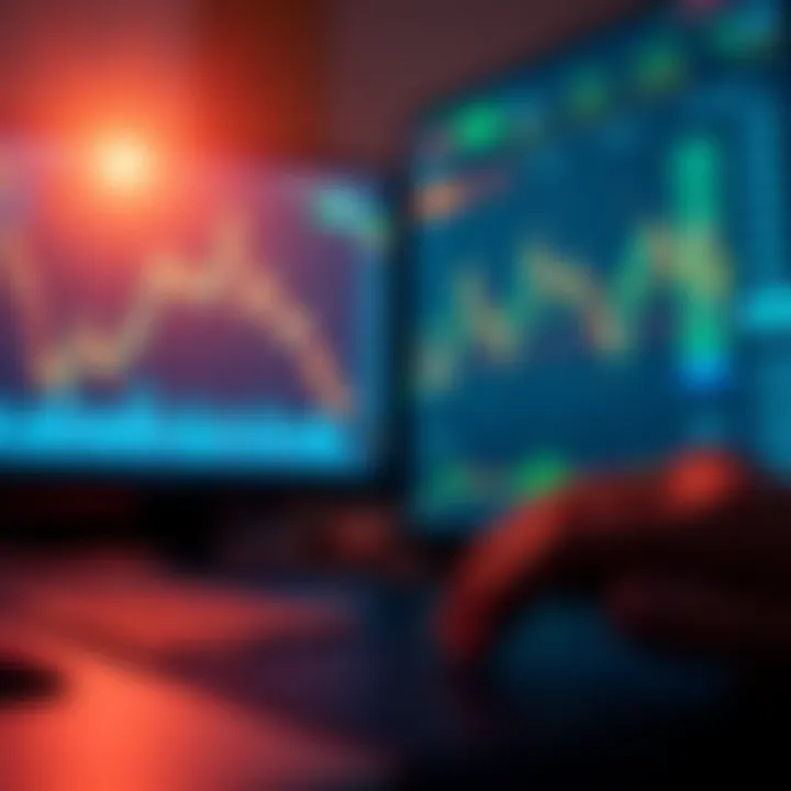 Digital trading platform interface showing simulated investment charts and data