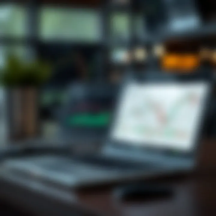 Graph and laptop illustrating financial market simulation for trading practice