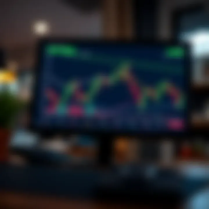 Graph showing forex market trends and trading data on screen