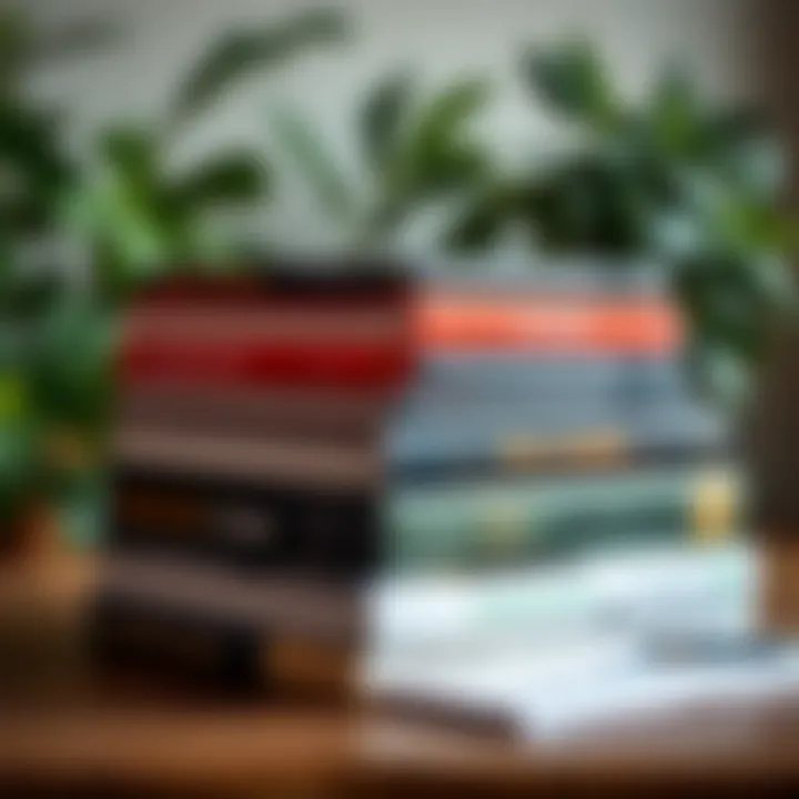 Stack of trading books in Portuguese with charts and trading concepts on the covers