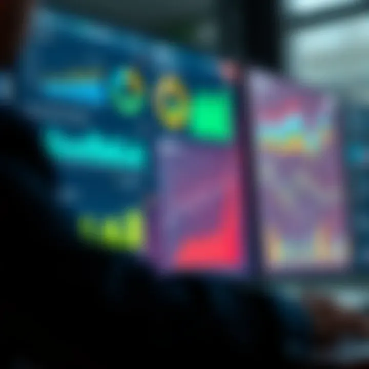 Dashboard with various market research tools and data charts displaying customer insights