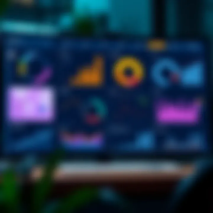 Dashboard displaying various market research tools and data analytics charts