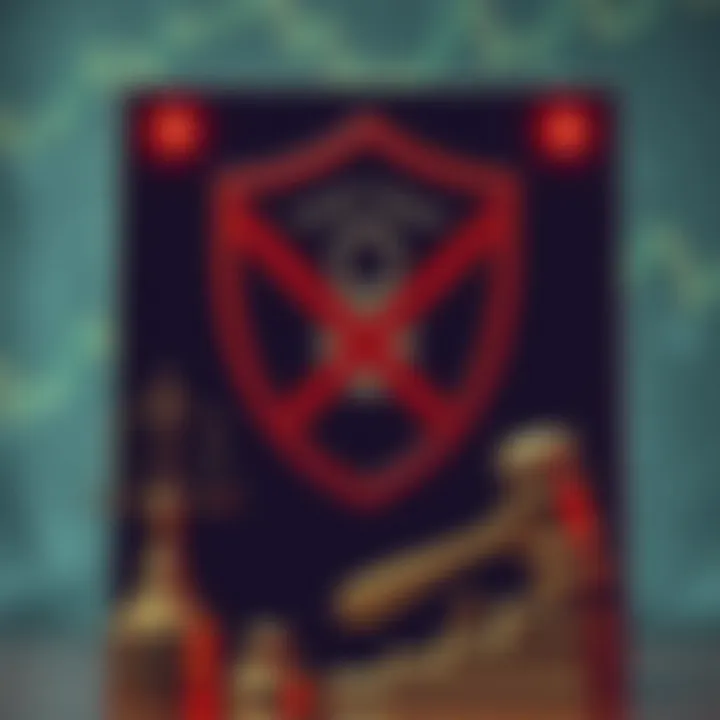 Graphic depicting shield protecting money from fraudulent schemes and legal symbols representing regulation and consequences