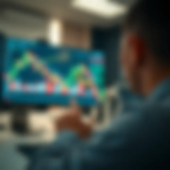 Conceptual illustration of quick decision making in stock market trading with arrows and charts