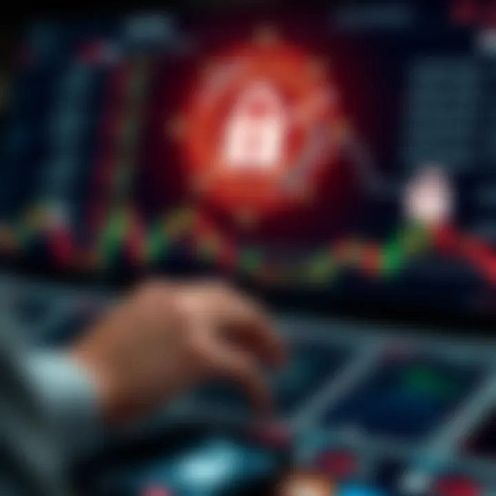 Safe investment concept with secure digital interface and binary options trading icons