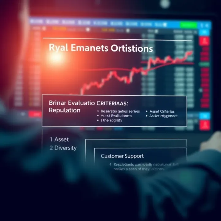 Graphical representation of broker evaluation criteria including reputation, asset diversity, and customer support