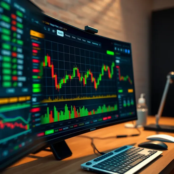 A computer screen showing a detailed day trading platform interface with charts and indicators