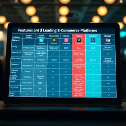 Comparison chart illustrating features and pricing of various e-commerce platforms