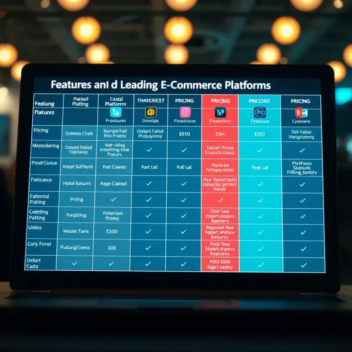 Comparison chart illustrating features and pricing of various e-commerce platforms