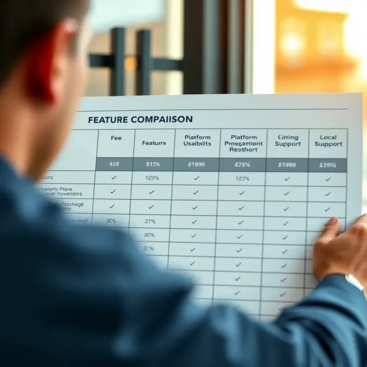 Comparison chart showing different investment broker features such as fees, platform usability, and customer support