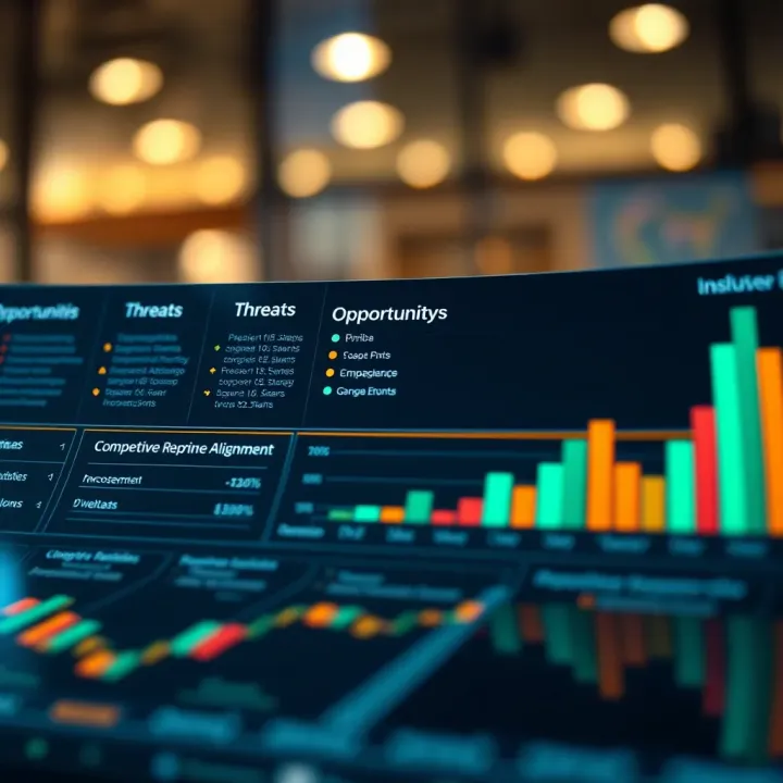 Visualization of competitive landscape assessment highlighting opportunities, threats, and resource alignment