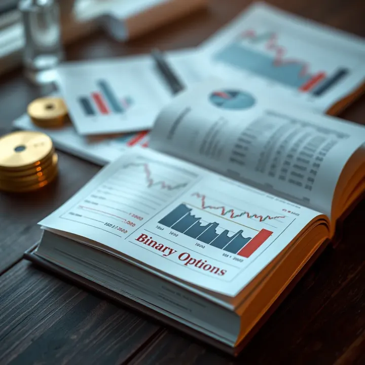 Open book with binary options trading charts and graphs on pages