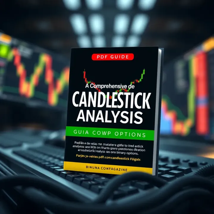 Comprehensive PDF Guide on Candlestick Analysis for Binary Options Illustration of a downloadable PDF guide cover focused on mastering technical analysis and candlestick signals for binary options