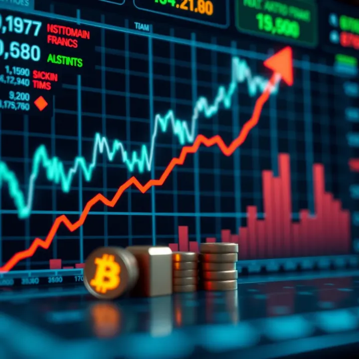 Graph showing upward financial trends and binary options trading icons