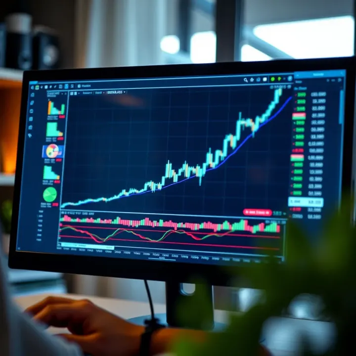 Graph illustrating investment strategy testing results with upward trending lines on a computer screen
