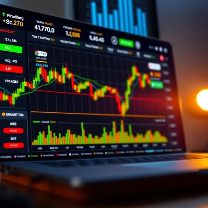 Digital trading platform interface showing demo account dashboard with charts and trading options